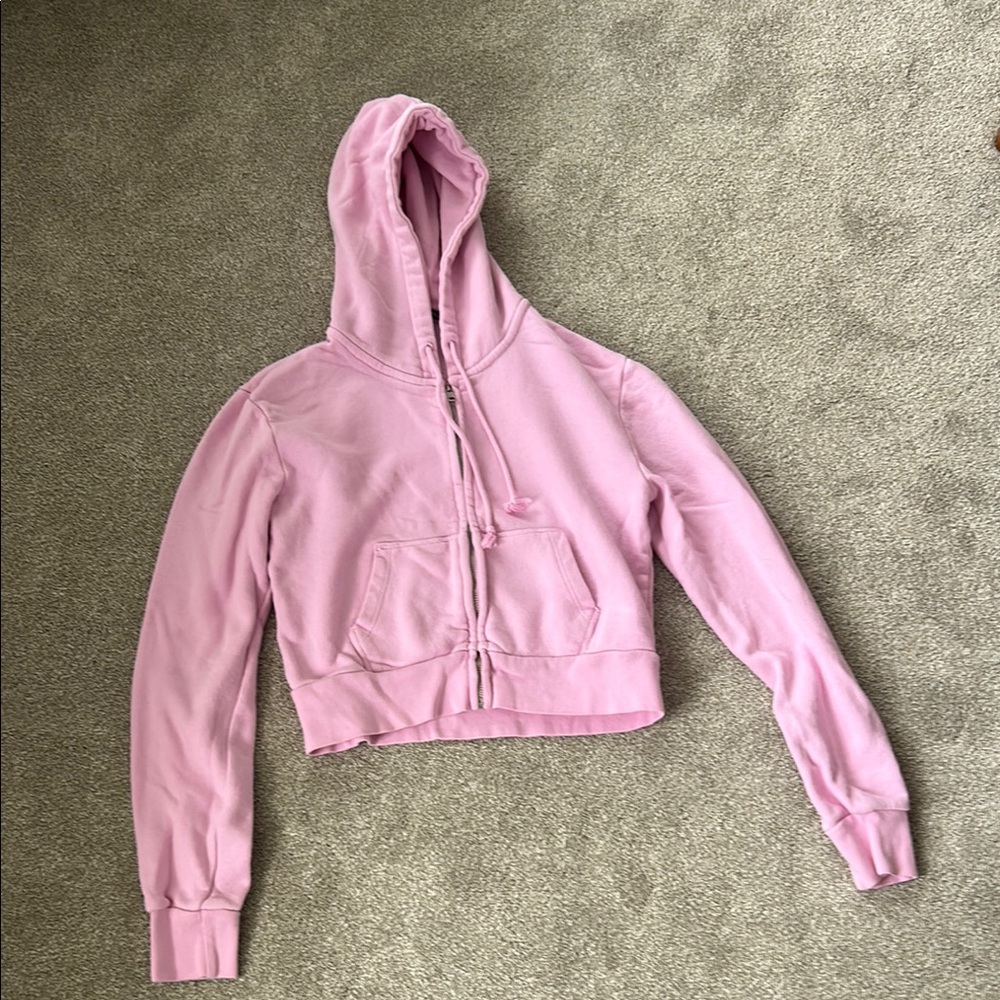 Brandy Melville Pink Cropped Long Sleeve Hoodie